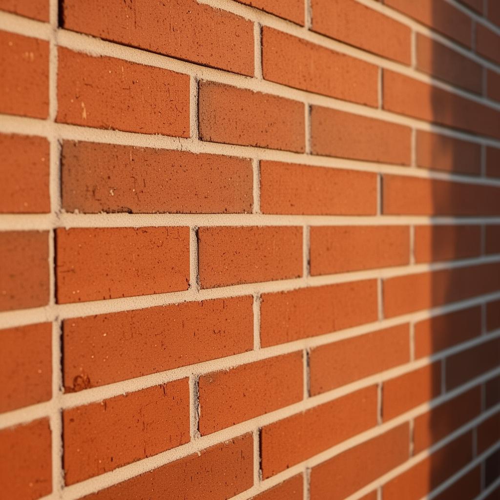 Close-up of finished red brickwork with clean mortar joints
